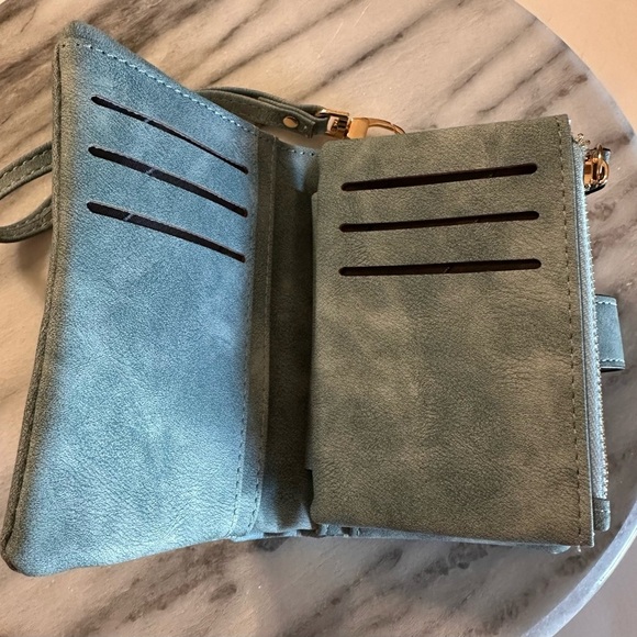 LBB Mini Suede Wristlet Light Blue Credit Card Holder Coin & Bill Holder - Picture 6 of 11